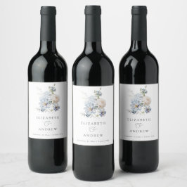 Dusty Blue Flowers Modernes Wedding Wine Label Weinetikett