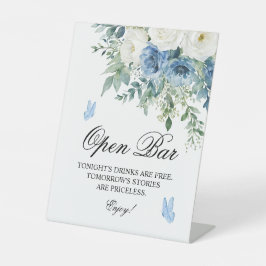 Dusty Blue Flowers Open Bar Sign Sockelschild