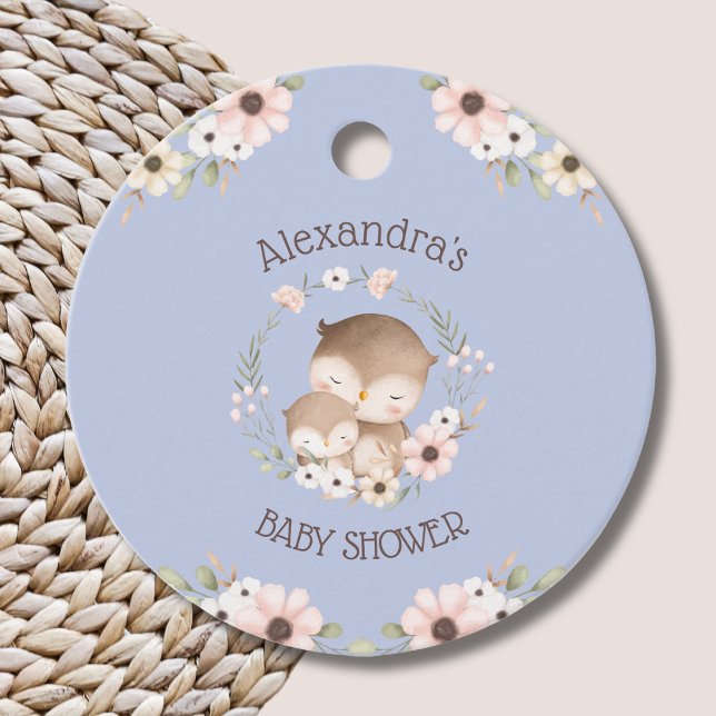 Dusty Blue Flowers Owl Baby Girl Dusche Vielen Dan Geschenkanhänger (Von Creator hochgeladen)