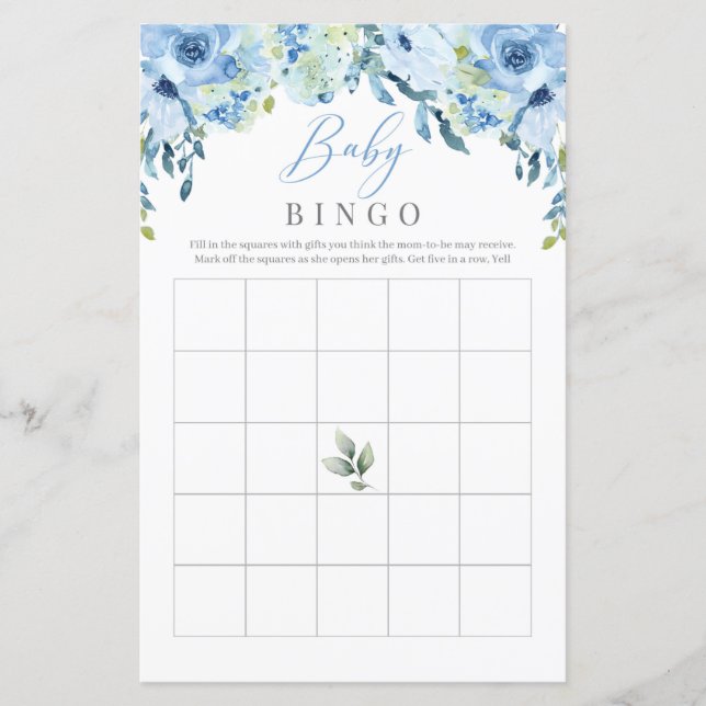 Dusty Blue Flowers Rose Baby Bingo Game (Vorderseite)