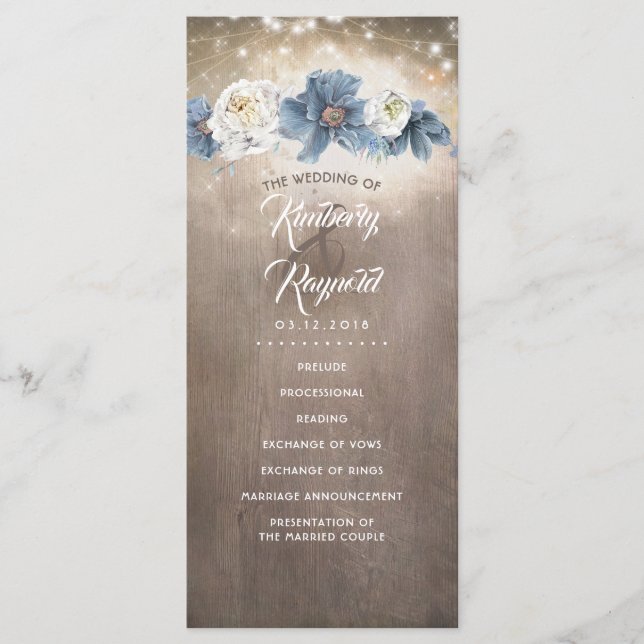 Dusty Blue Flowers Rustic Country Weddings Program Programm (Vorderseite)