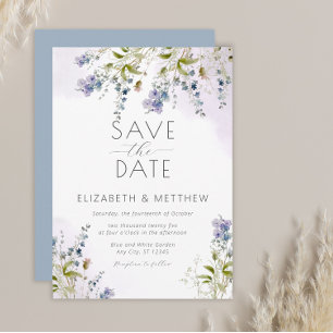 Dusty Blue Flowers Save the Date Einladung