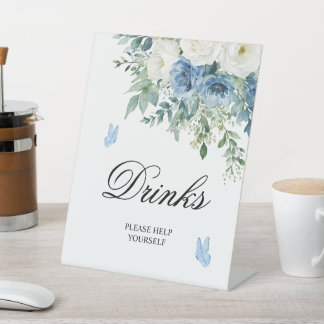 Dusty Blue Flowers Shower Drinks Sign Sockelschild