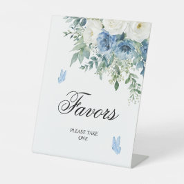 Dusty Blue Flowers Shower Favors Sign Sockelschild
