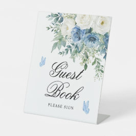 Dusty Blue Flowers Shower Guest Book Sign Sockelschild