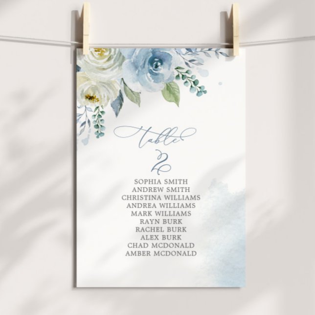 Dusty Blue Flowers Table Number 2 Seating Chart Einladung (Von Creator hochgeladen)