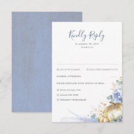 Dusty Blue Flowers und Pumpkins Wedding RSVP Karte