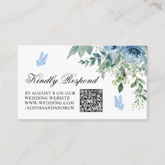 Dusty Blue Flowers Wedding QR Code RSVP Begleitkarte