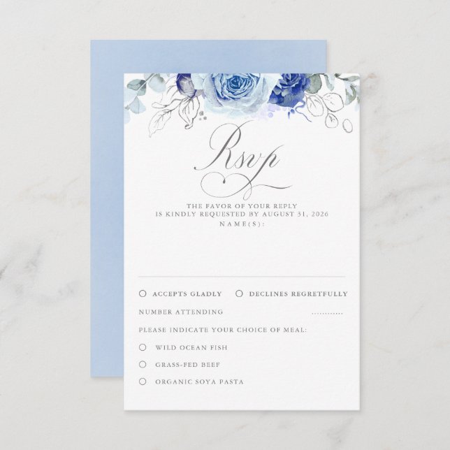 Dusty Blue Flowers Wedding RSVP (Vorne/Hinten)