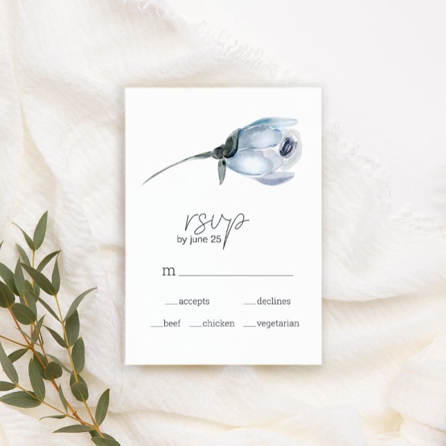 Dusty Blue Flowers Wedding RSVP Card (Von Creator hochgeladen)