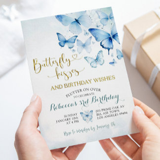 Dusty Blue Flutter auf über Butterfly Geburtstag Einladung