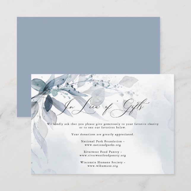 Dusty Blue Foliage Watercolor-Geschenkanfrage Einladung (Vorne/Hinten)