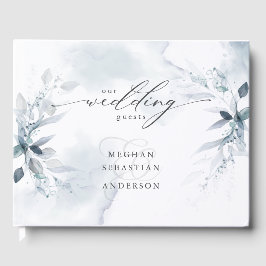 Dusty Blue Foliage Wedding Guest Book Gästebuch
