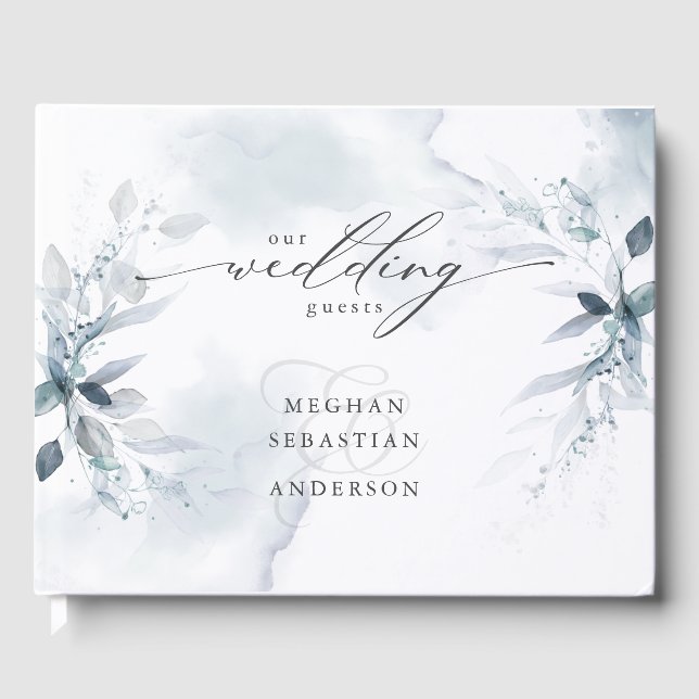 Dusty Blue Foliage Wedding Guest Book Gästebuch (Vorderseite)