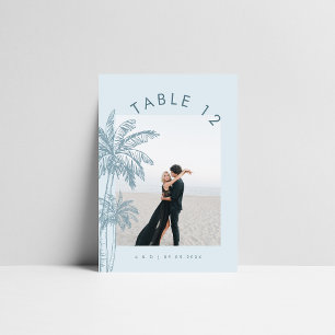 Dusty Blue Foto Boho Tropical Palm Tree Wedding Tischnummer
