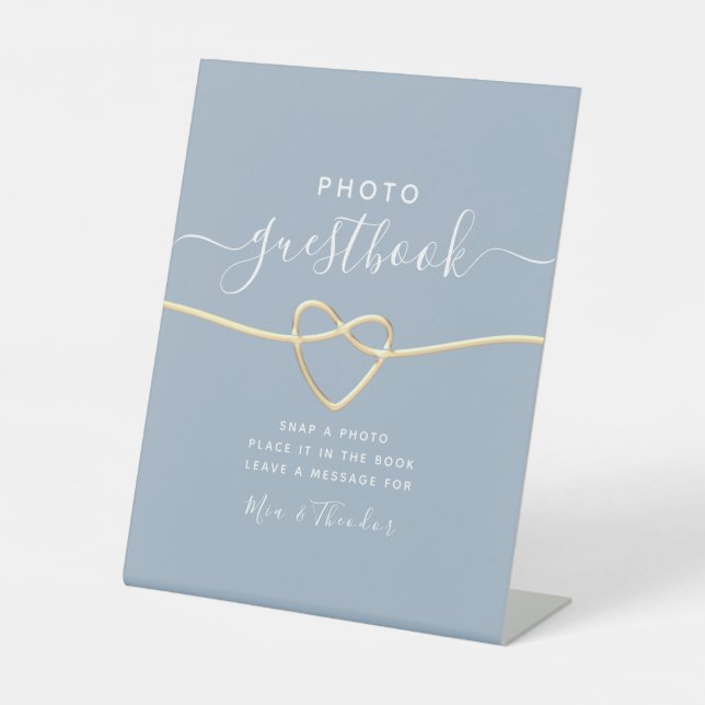 Dusty Blue Foto Guestbook Wedding Sign Sockelschild (Vorderseite)