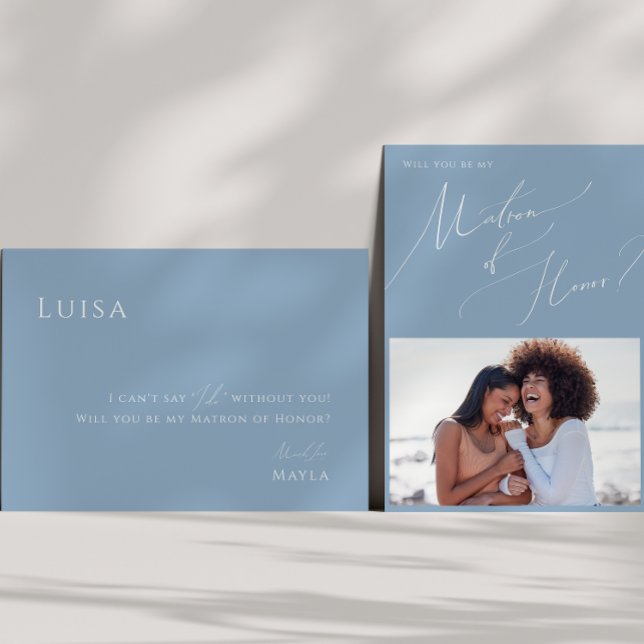 Dusty Blue Foto Matron of Honor Vorschlag Card Einladung (Von Creator hochgeladen)
