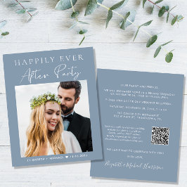 Dusty Blue Foto QR Code Hochzeitsempfang Einladung