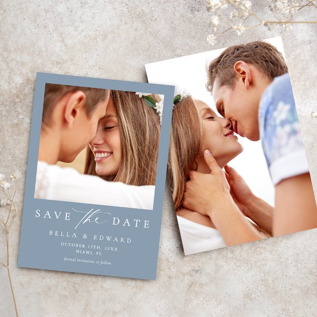 Dusty Blue Foto Wedding Save the Date (Von Creator hochgeladen)