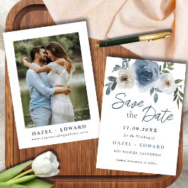 Dusty Blue Foto Wedding Save the Date Einladung