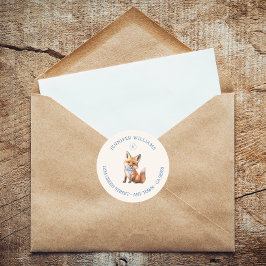 Dusty Blue Fox Woodland Baby Showmarke Runder Aufkleber