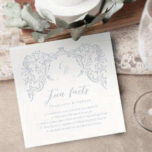 Dusty Blue Fun Fakten Vintag Geblüht Monogramm Serviette