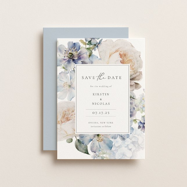 Dusty Blue Garden Floral Foto Save The Date (Von Creator hochgeladen)