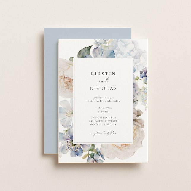 Dusty Blue Garden Floral Wedding Einladung (Von Creator hochgeladen)