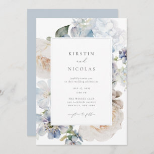 Dusty Blue Garden Floral Wedding Einladung