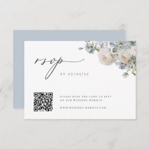 Dusty Blue Garden Floral Wedding QR Code RSVP Karte