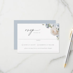 Dusty Blue Garden Floral Wedding RSVP Karte