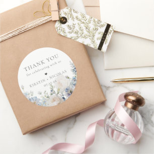 Dusty Blue Garden Floral Wedding Vielen Dank Runder Aufkleber