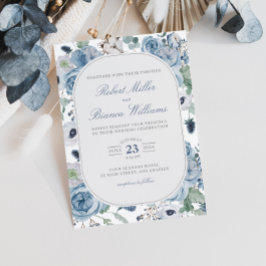 Dusty Blue Garden Rose Florenz Elegante Hochzeit Einladung