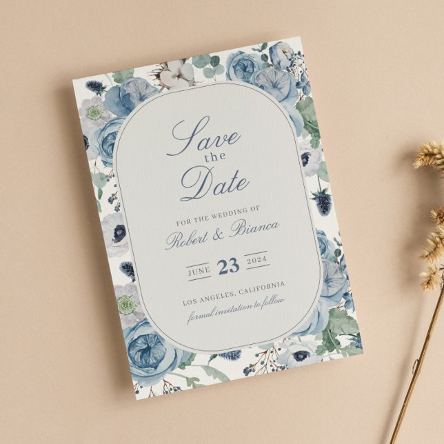 Dusty Blue Garden Rose Hochzeitstag speichern Einladung (Von Creator hochgeladen)