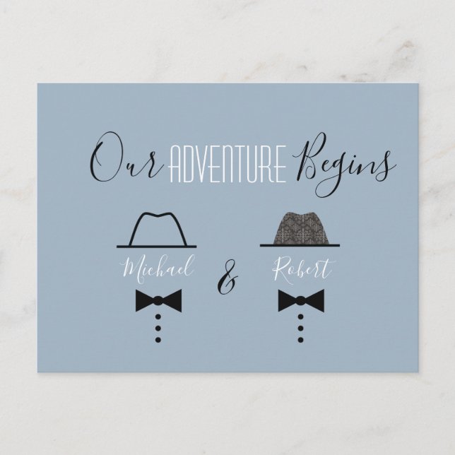 Dusty Blue Gay Wedding speichert das Datum Ankündigungspostkarte (Vorderseite)