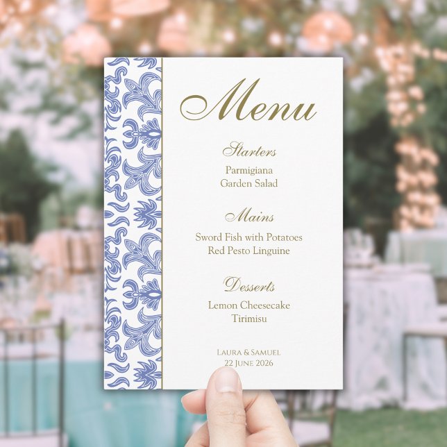Dusty Blue Gemustert Wedding Menu Menükarte (Von Creator hochgeladen)