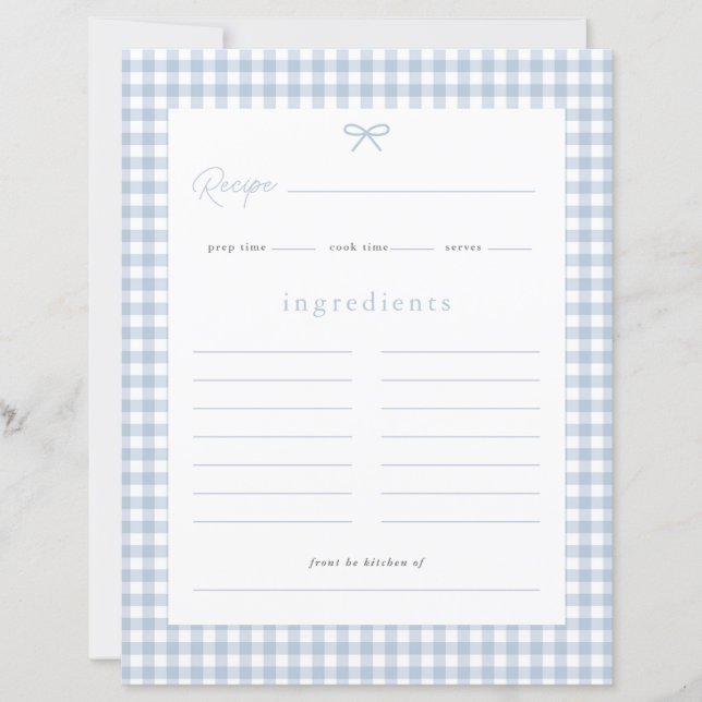 Dusty Blue Gingham Baby Shower Recicard (Vorderseite)