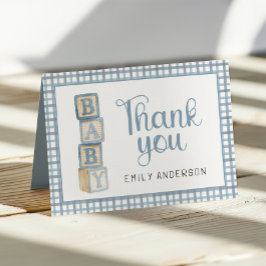 Dusty Blue Gingham Baby Thank You Card | Blocks Dankeskarte