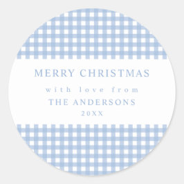 Dusty Blue Gingham Christmas Runder Aufkleber