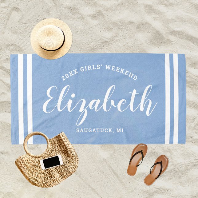 Dusty Blue Girls Weekend Personalisierter Name Strandtuch (Von Creator hochgeladen)