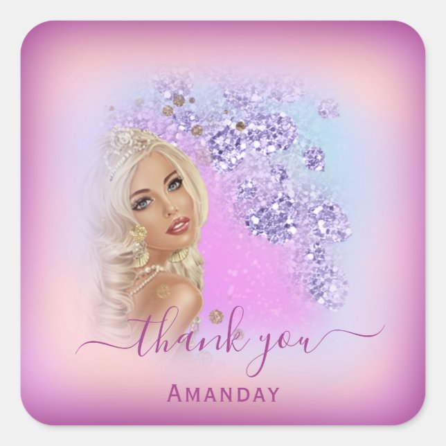 Dusty Blue Glitzer Berry Danke Sweet 16. Princess Quadratischer Aufkleber (Vorderseite)