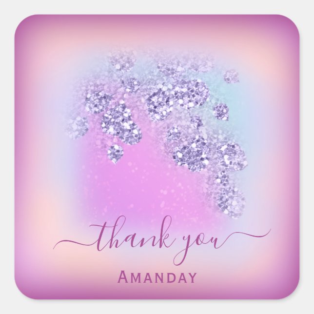 Dusty Blue Glitzer Berry Dankeschön Sweet 16. Glam Quadratischer Aufkleber (Vorderseite)