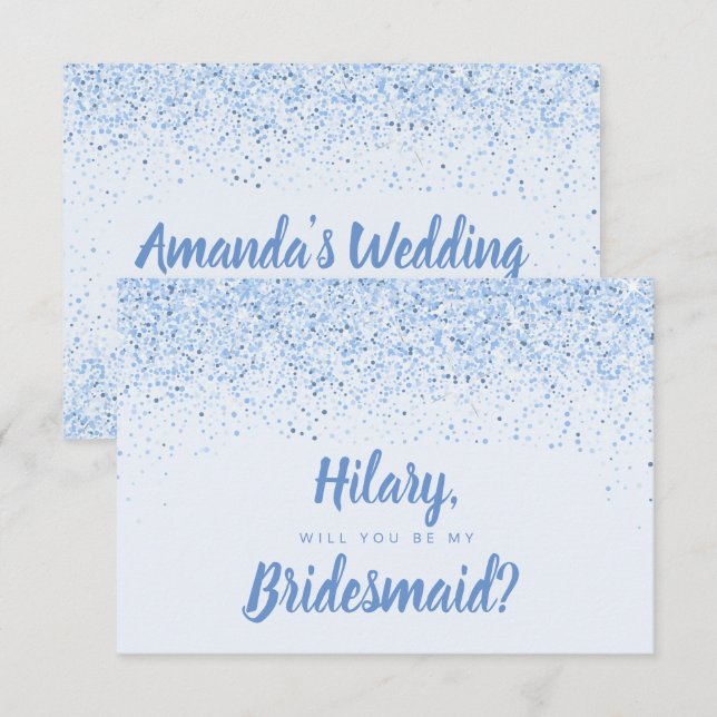 Dusty Blue Glitzer Bridesmaid Card Einladung (Vorne/Hinten)