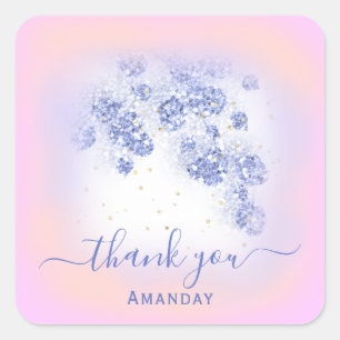 Dusty Blue Glitzer Floral Gold Confetti Grau Piink Quadratischer Aufkleber