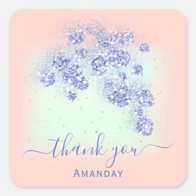 Dusty Blue Glitzer Floral Gold Confetti Mini Peach Quadratischer Aufkleber (Vorderseite)