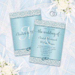 Dusty Blue Glitzer Monogram Wedding Einladung