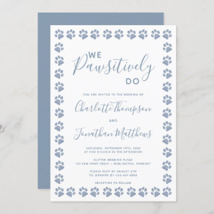 Dusty Blue Glitzer Paw Prints Hochzeitseinladung Einladung