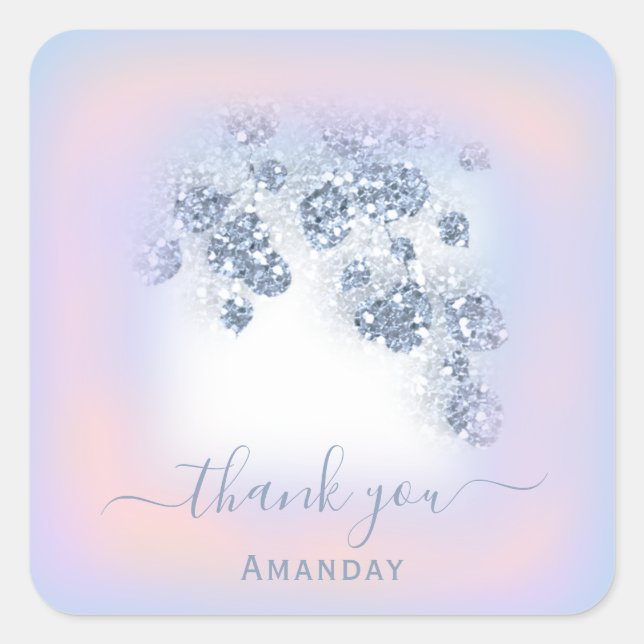 Dusty Blue Glitzer Peach Rose Dank Sweet 16. Quadratischer Aufkleber (Vorderseite)