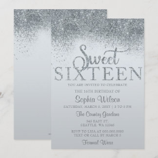 Dusty Blue Glitzer Sparkle Sweet 16 Geburtstag Einladung