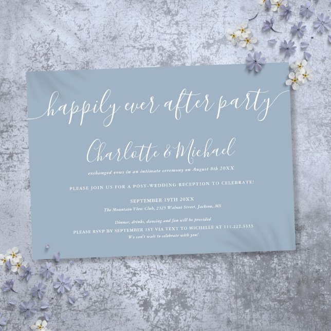 Dusty Blue glücklich je nach Party Hochzeit Einladung (Dusty Blue Happily Ever After Party Wedding Invitation)